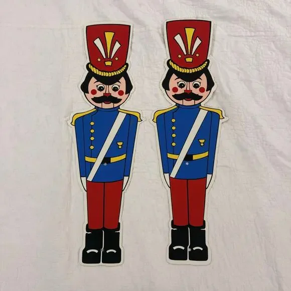 Set of 2 Vtg Toy Soldier Christmas Cardboard Cutouts