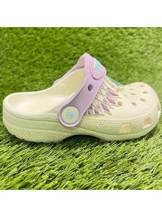 Crocs Frozen II Girls Size 10 White Purple Beach Classic Outdoor Clog Sandals