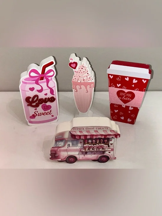 The Spring Shop Pink & Red Valentine Dessert Truck and Treat Tabletop Set wooden