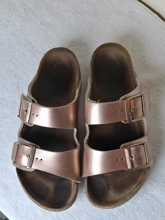 Birkenstock Kids Metallic Rose Gold Double-Strap Sandals