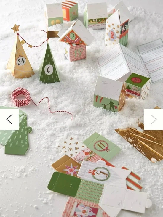 Anthropologie Illustrated 3D Advent Village in Green, Gold, Red & Pink