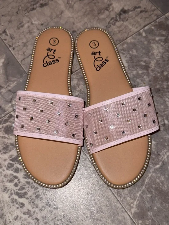 Art Class Girls Pink Rhinestone Studded Mesh Slide Sandals Size 3