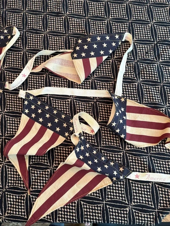 American Flag Fabric Bunting Garland - Red, White & Blue and Tablecloth