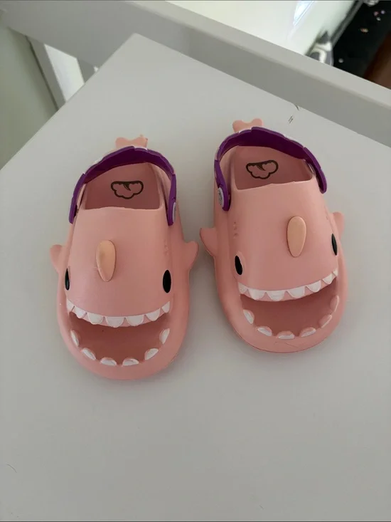 Kids Pink Shark Clog Sandals with Purple Strap