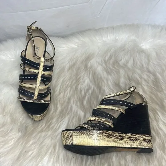 Kors Michael Kors Python /Black Strappy Sandals‎ Sz 7