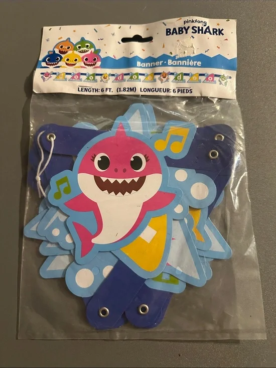 Pinkfong Baby Shark Pink Banner - Baby Shark Party Decoration