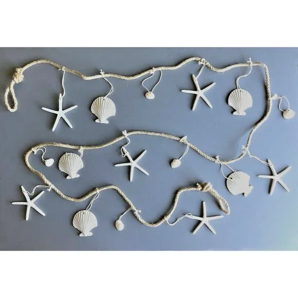 Nautical Beach Seashell Star Fish Garland Jute 85