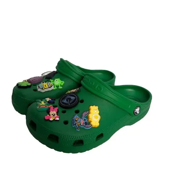 Crocs Classic Clog Green Kids US 4 Slip-On Comfort Clogs With Charms