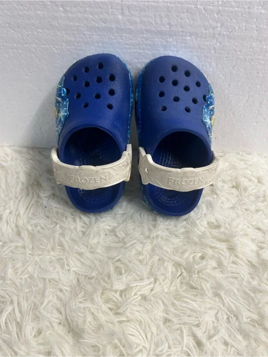 CROCS Kids Blue Clog Sandals with White Frozen Strap