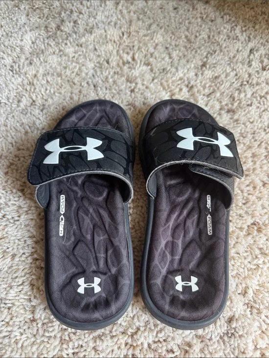 Under Armour Black Kids' Adjustable Slide Sandals with White Logo