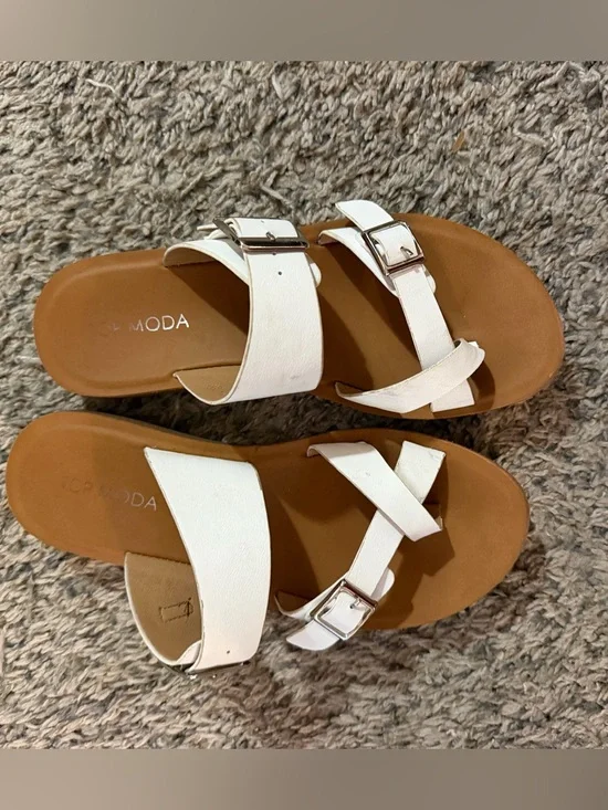 TOP Moda White Double-Buckle Slide Sandals