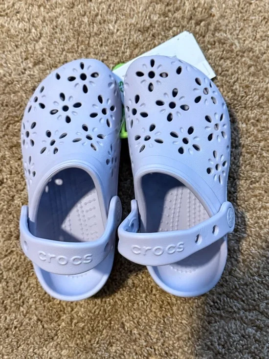 CROCS Kids' Light Lavender Floral-Perforated Clog