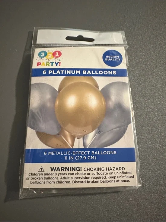 3 2 1 Party! Platinum Gold & Silver Metallic Balloons - 6 Pack