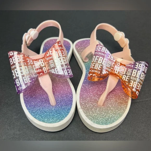 bebe- Toddler- Bow sandals, Plastic closure,‎ Size: Medium (7/8), Pre- Owned