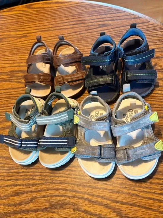 5 Pairs of Toddler Adjustable Sandals in Brown, Navy, Green, Gray and Black