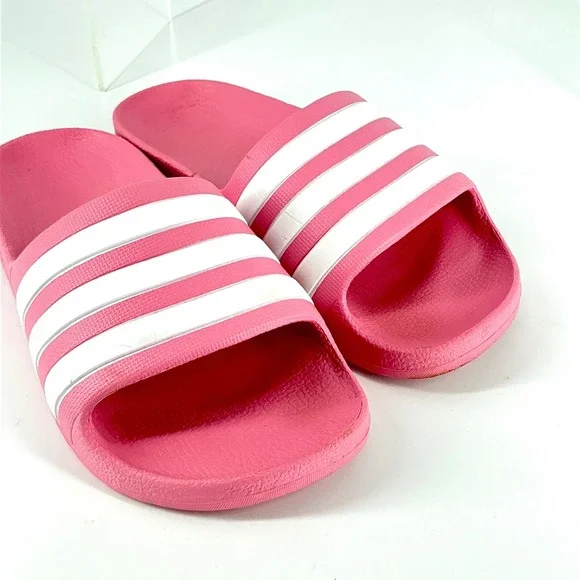 Adidas Adilette Aqua Kids Size‎ 1K 1 K Pink White 3-Stripes Slide Sandals