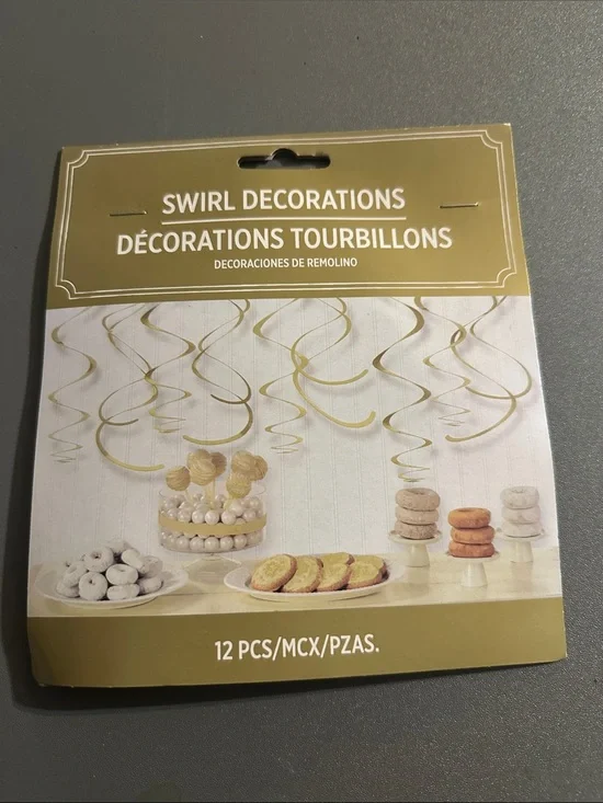 Swirl Decorations - Gold Party Hanging Swirls (12 PCS)