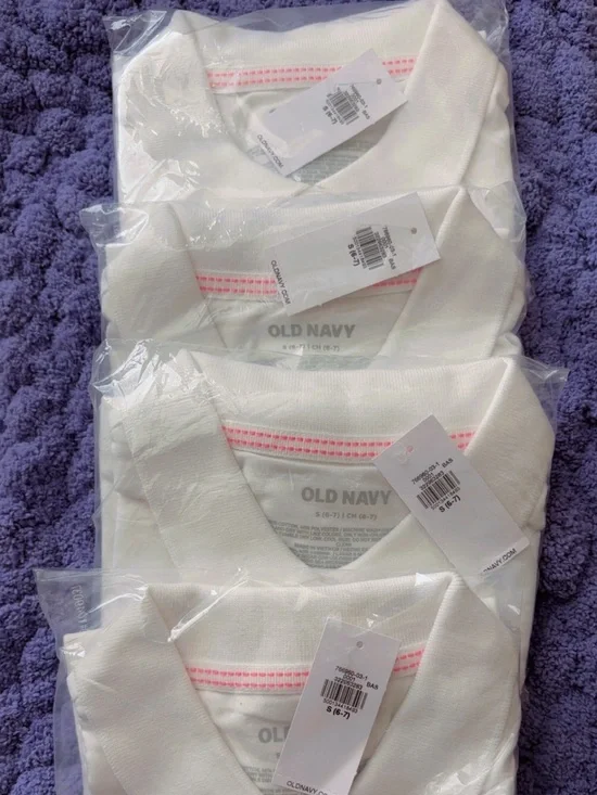 Old Navy White Girls Polo with Pink Stripe Trim