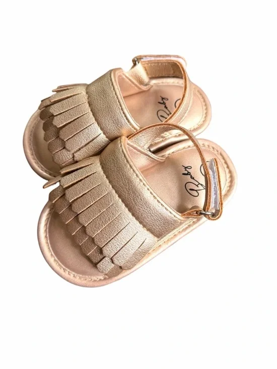 Baby Girl Children's Boho Fringe Sandals in Metallic Gold - Kids Shoes Size 3
