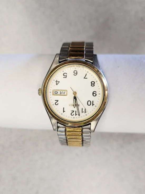 Classic Two-Tone Analog Watch with Day Display - White Dial