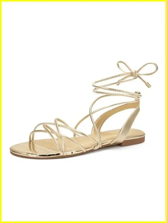 Gladiator Lace Up Flat Sandals, Adjustable Straps, Slip Resistant, Arch Support