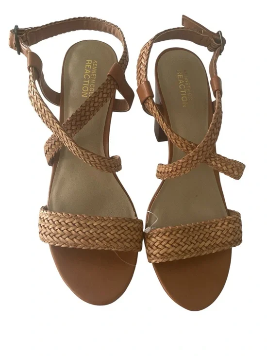 Kenneth Cole Reaction Tan Braided Strap Block Heel  Cheerleader Sandal in size 9