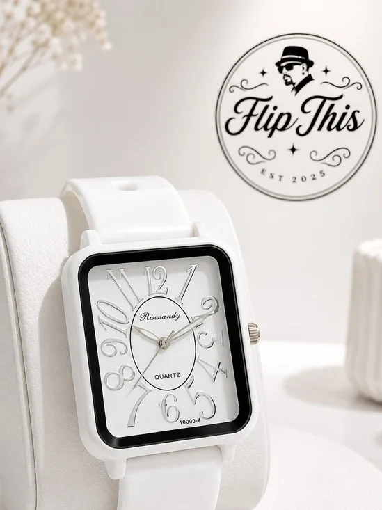 White Square Silicone Strap Quartz Watch