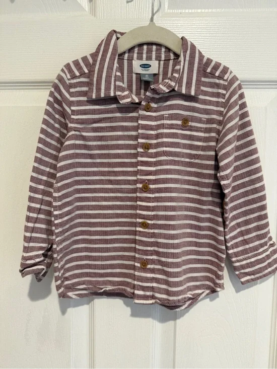 Old Navy Boys 3T Striped Button Down Shirt Corduroy Elbow Patches