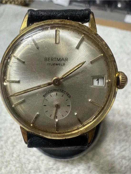 betmar 17 Jewels Gold-Tone Men's Dress Watch - Gold Dial, Black Strap