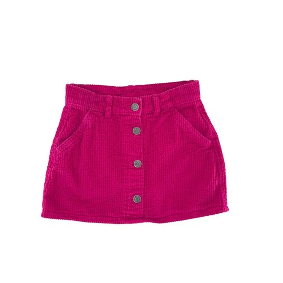 Old‎ Navy Girls Corduroy Skirt Pink Button Front Pockets Size S (6-7)