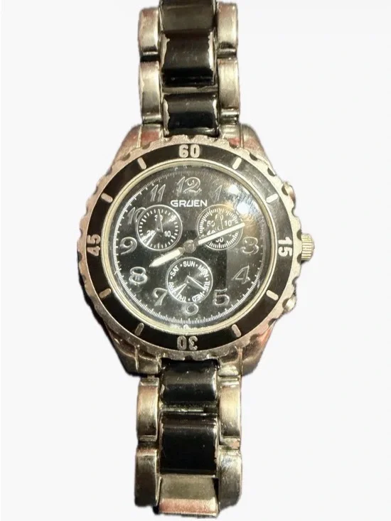 Women’s Silver and Black Stainless Steel Chronograph Watch