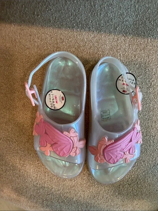 Kids Iridescent Jelly Sandals with Pink Butterfly Accent SOPHIA WEBSTER