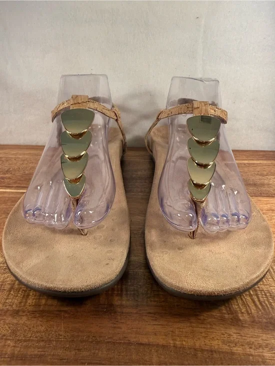 Vionic Miami Cork T-Strap Sandals with Gold Tone Accents Size 9