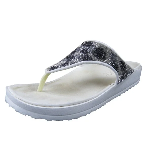 Skechers Foamies Cali Breeze 2.0 Women's 8 White Rhinestone Thong Sandal Comfort