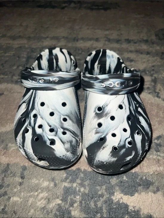 CROCS Kids Marble Black & White Clog Sandals