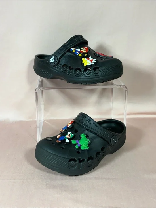 CROCS Kids Black Iconic Comfort Clogs With Multiple Jibbitz Size C 9