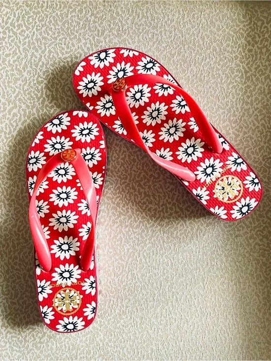 Tory Burch Platform Wedge Thong Flip Flop Sandals Thandie Logo Size 9 NWT
