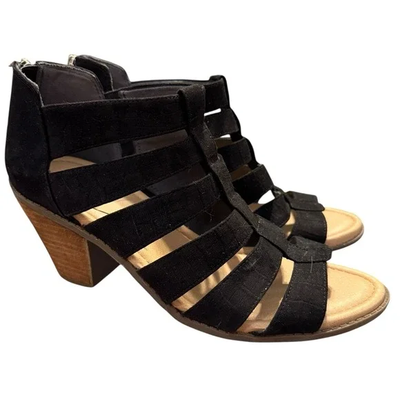 Dr. Scholl's Chaser Black Strappy Sandals 9.5M Block Heel‎ Comfort Zip
