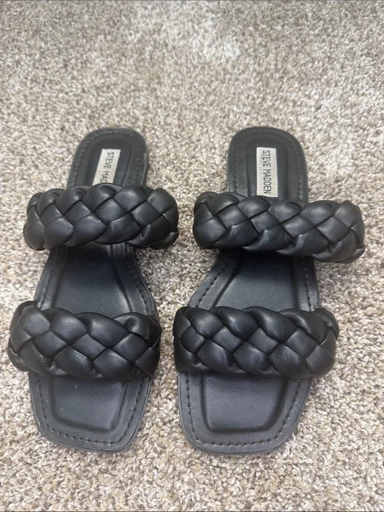 Steve Madden Black Braided Double Strap Slide Sandals