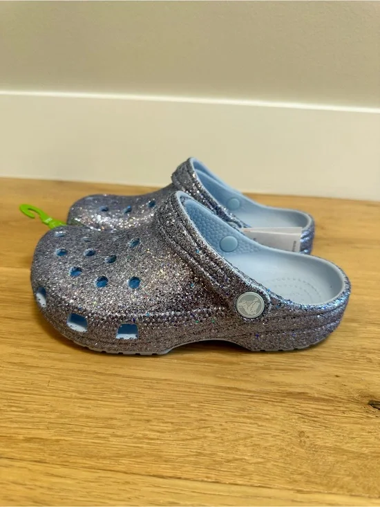 Crocs Classic Chunky Glitter Clog Blue Frost Kids C13 NWT