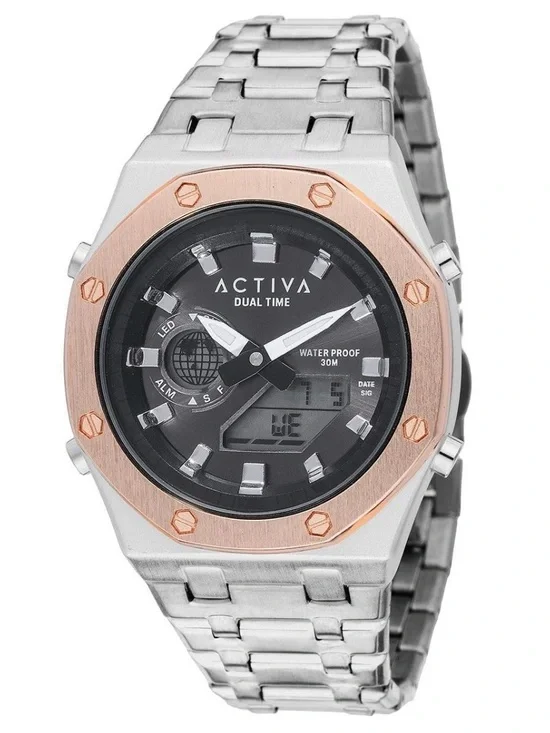 0127: Activa X Invicta Digital Unisex Watch 45.5mm Silver Rose Gold (ACWM303-004