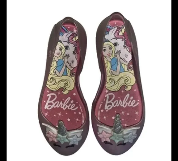 Grendene Kids Barbie Unicorn Girls Size 11 Pink Jelly Ballet Flats Shoes