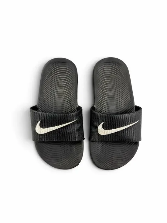 Nike Kawa Slide Black White Swoosh Slip On Sandals Kids Size 12