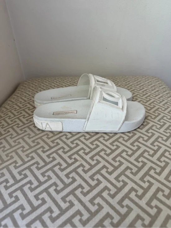 Dolce & Gabbana White Logo Slide Sandals + White Jimmy Choo Slide Sandals