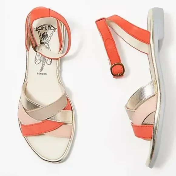 FLY London Cune Leather Multi-Strap Sandals Size 35‎