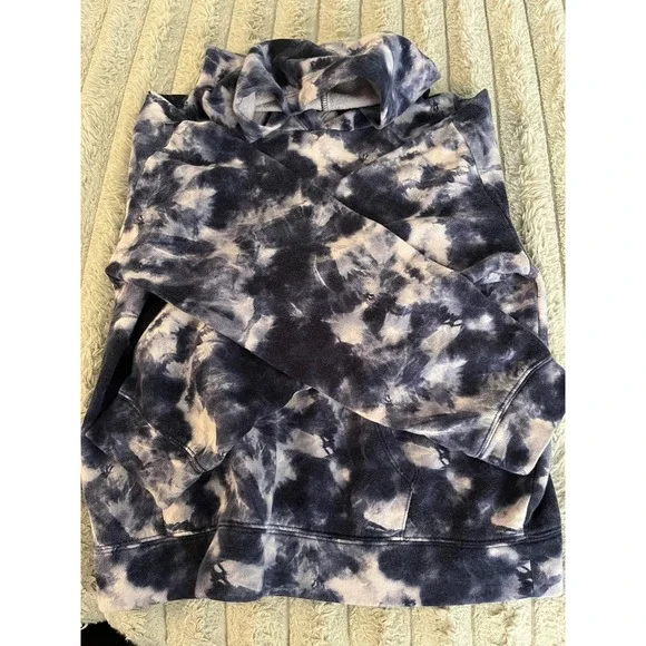 Old Navy Boys XL 14-16 Pullover Hoodie Navy Blue White Tie Dye Fleece Sweatshirt