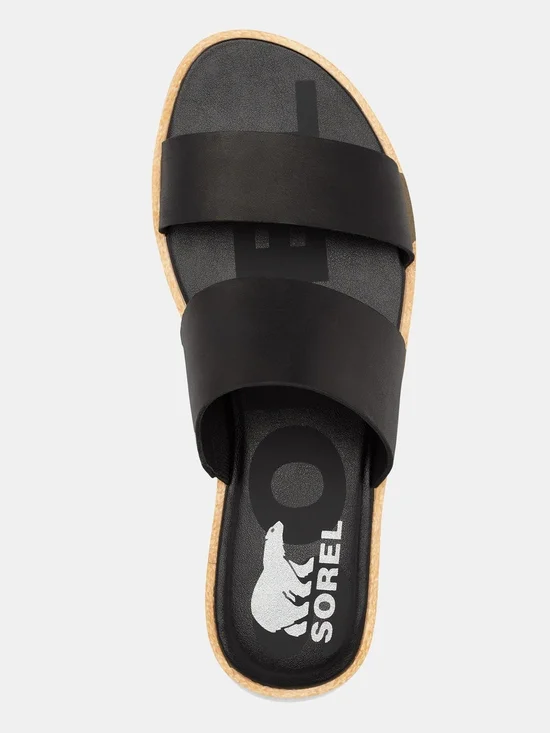 SOREL Women's Ella II Slide Sandal Black Leather Size 10.5