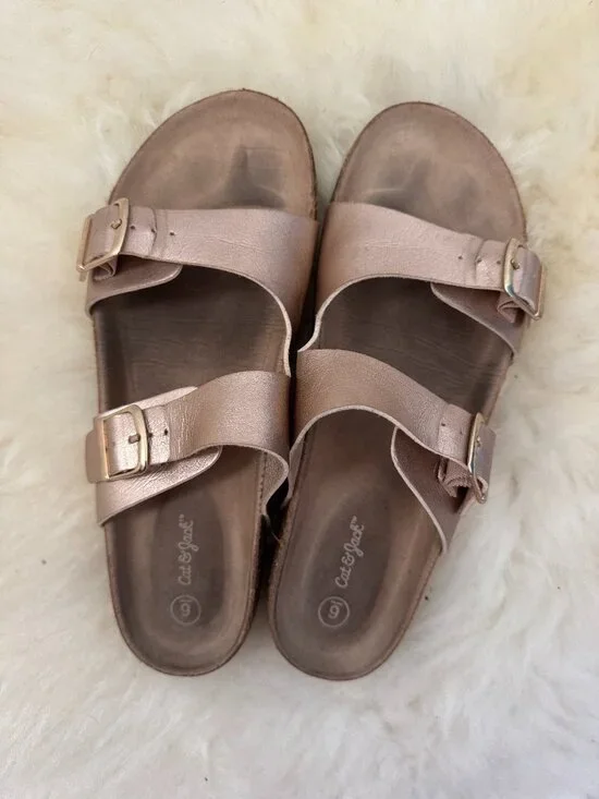 Girls Cat & Jack Rose Gold Buckle Sandals Size 6