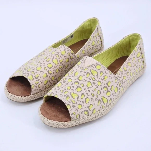 TOMS Alpargata Open Toe Sandals Limeade Leopard Print Women's 8.5 EUR 39‎