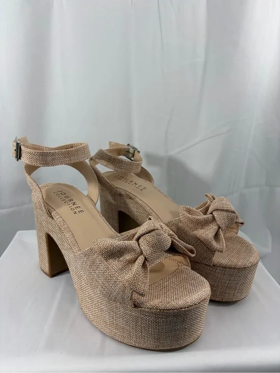 NWT Journee Collection Womens Size 9.5 Beige Bow Platform Sandals